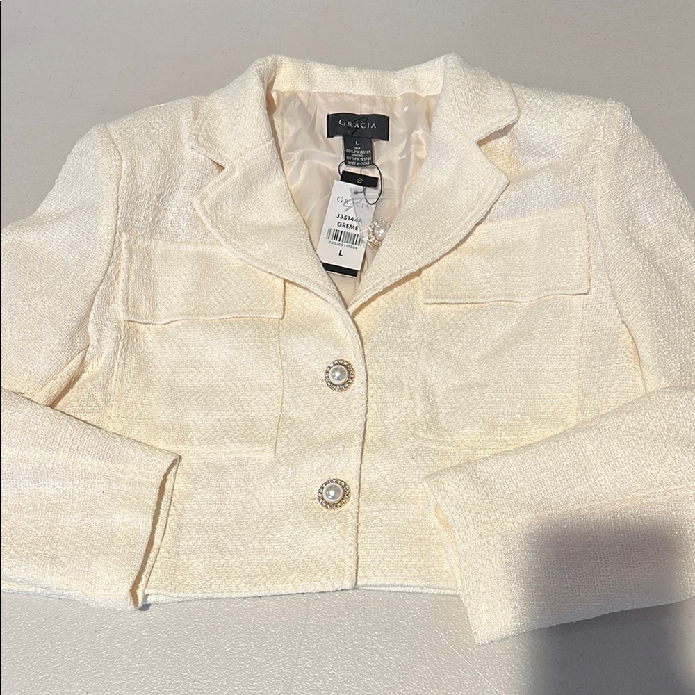 Gracia Cream Blazer Tailored Notched Lapels